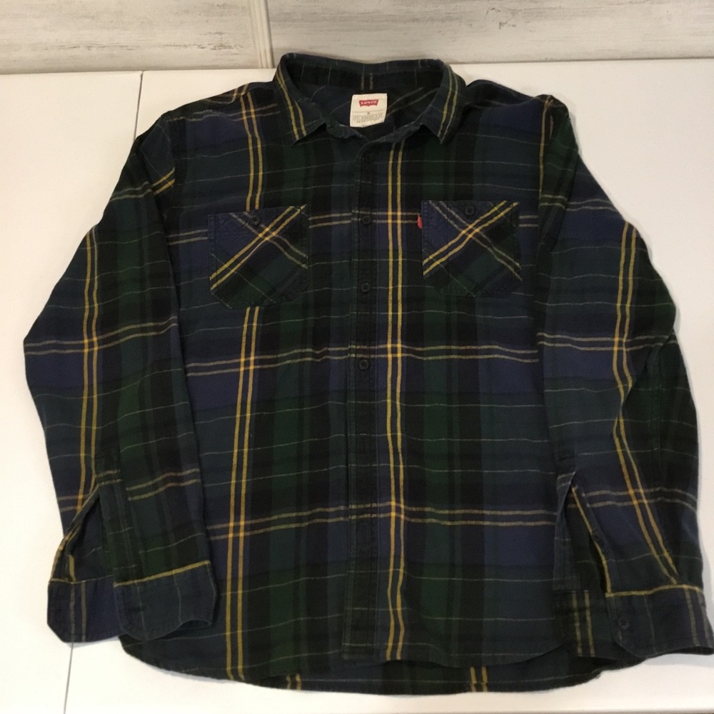 Levi's Boys Plaid Cotton  Flannel Shirt Size XL (14/16) Blue ,Green,yellow